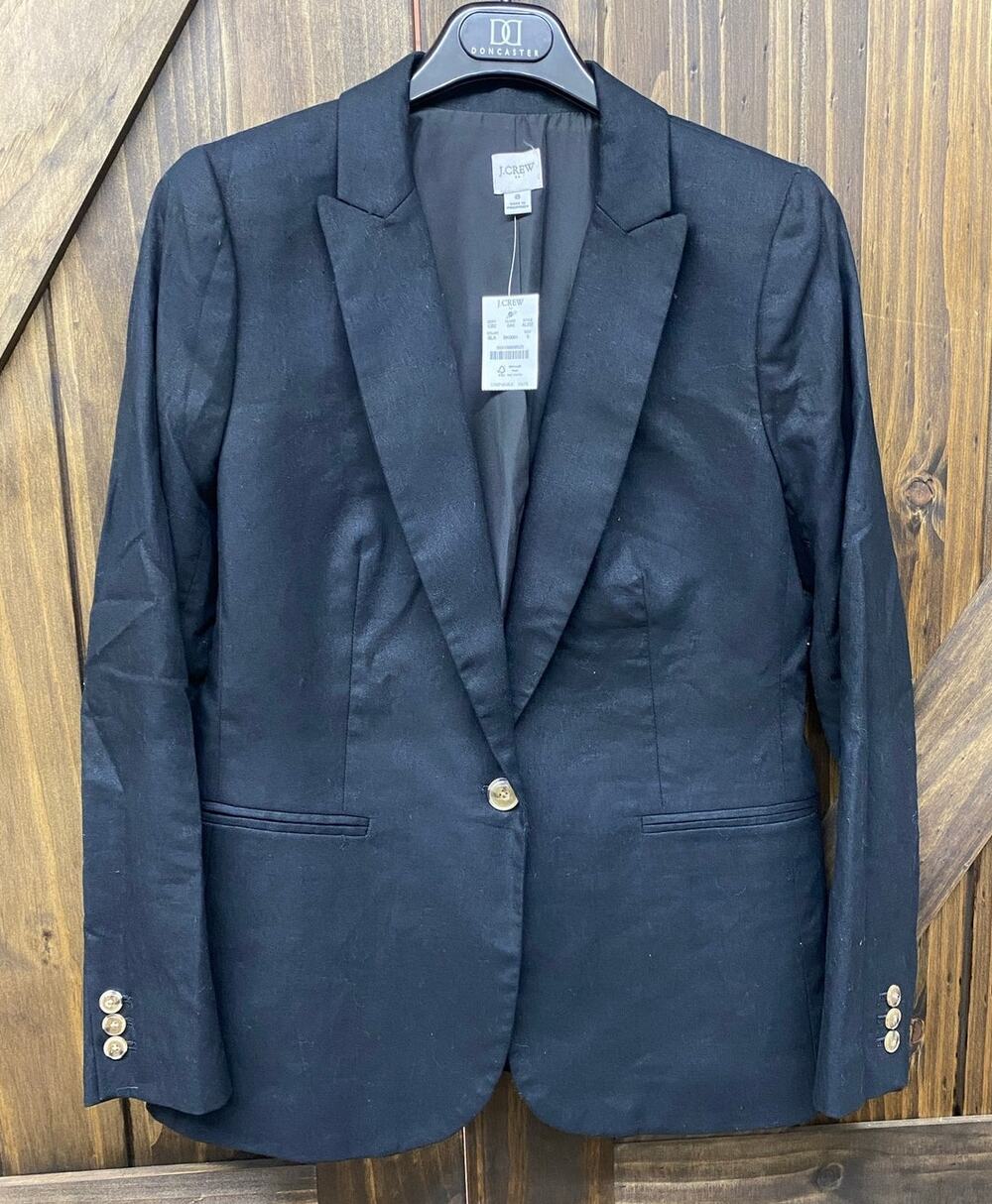 NEW Women J. Crew Linen-Blend 1-Button solid black suit jacket blazer, 8